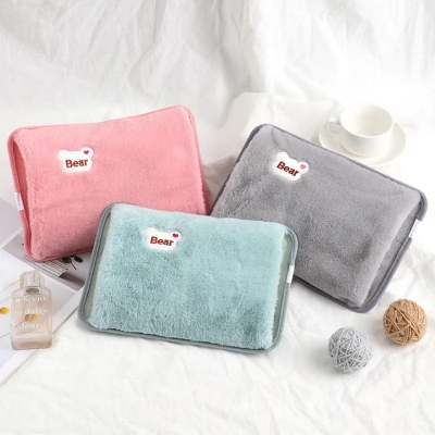 Picture of Cute Hot Water Bottle with Soft Cover，Portable Rechargeable Electric Hot Water Bag for Menstrual Cramps，Hot Compress Heating Pad,Plush Bear Hand Warmer（Winter Expressive Gift) - Multicolor