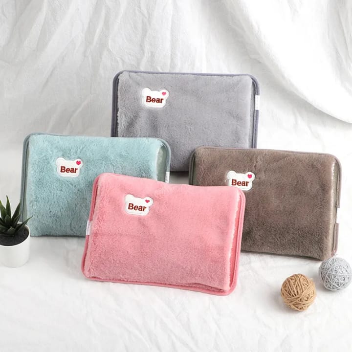 Picture of Cute Hot Water Bottle with Soft Cover，Portable Rechargeable Electric Hot Water Bag for Menstrual Cramps，Hot Compress Heating Pad,Plush Bear Hand Warmer（Winter Expressive Gift) - Multicolor