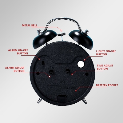 Picture of Classic Black Twin Bell Alarm Clock | Loud Ringer