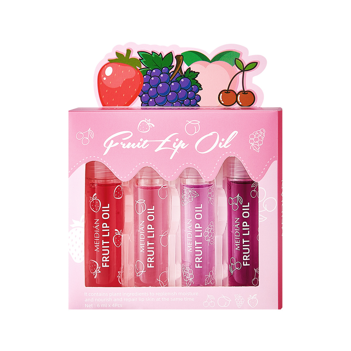 Picture of Dragon Ranee 4 Pcs Fruit Lip Oil Set Lip Gloss Crystal Jelly Liquid Lipstick Set