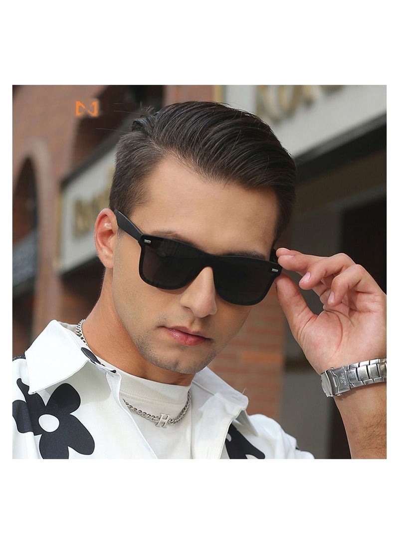Picture of New Fashion Sunglasses One piece Trend Personality Eyeglass Brand Design Protection Reflective Frameless Sunglassess For Men Black