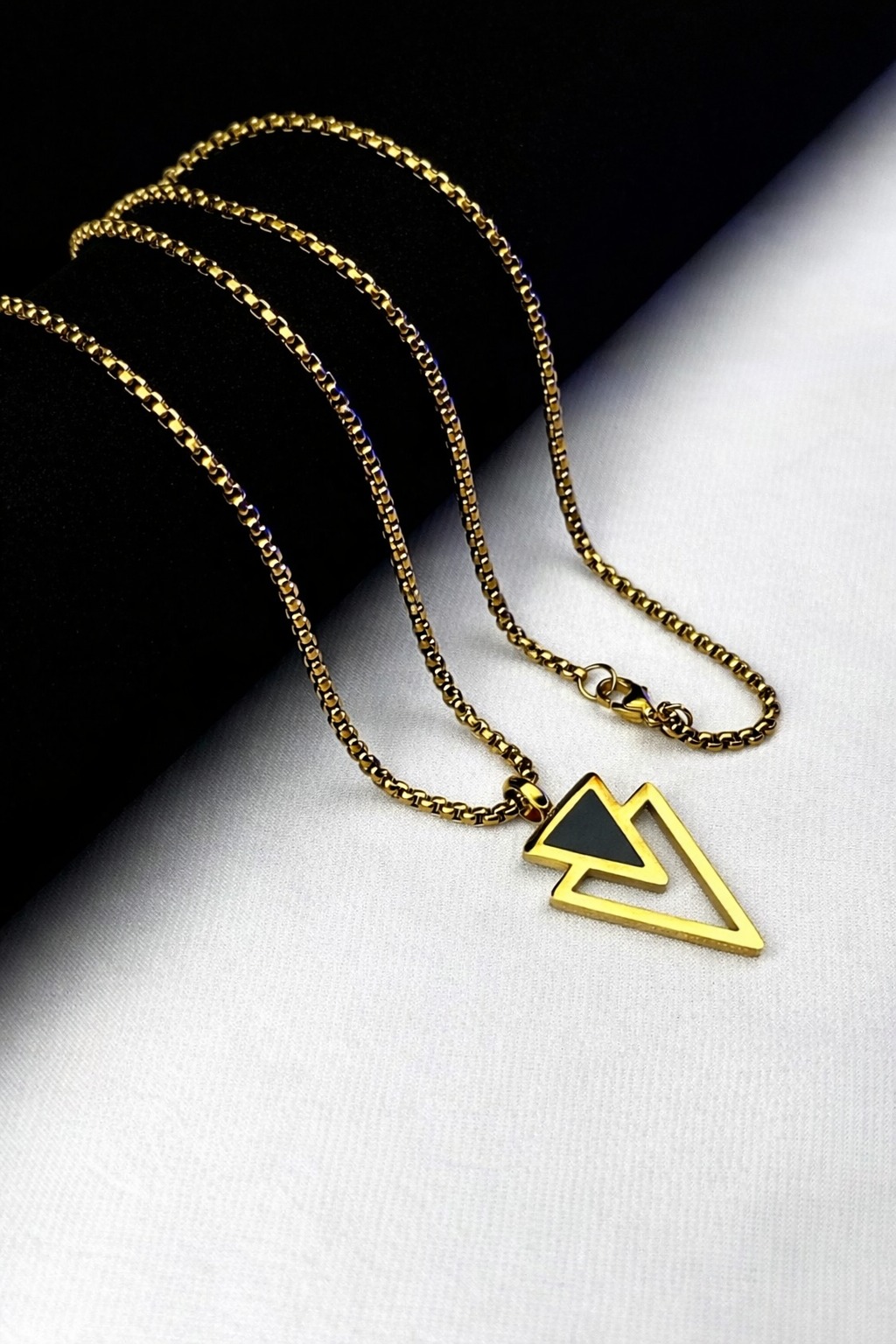Picture of Men's Stainless Steel Double Triangle Pendant Necklace