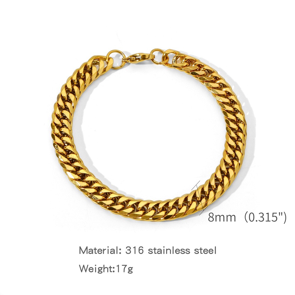 Picture of Men's 8mm Gold/Black Cuban Link Chain Bracelet  Stainless Steel