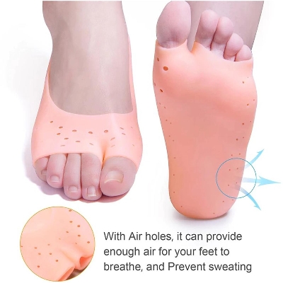 Picture of 2Pcs/Set Soft Silicone Moisturizing Gel Socks For Foot Care Protector Relieve Dry Cracked Peeling Heels Shoes Insole Pedicure - Beige