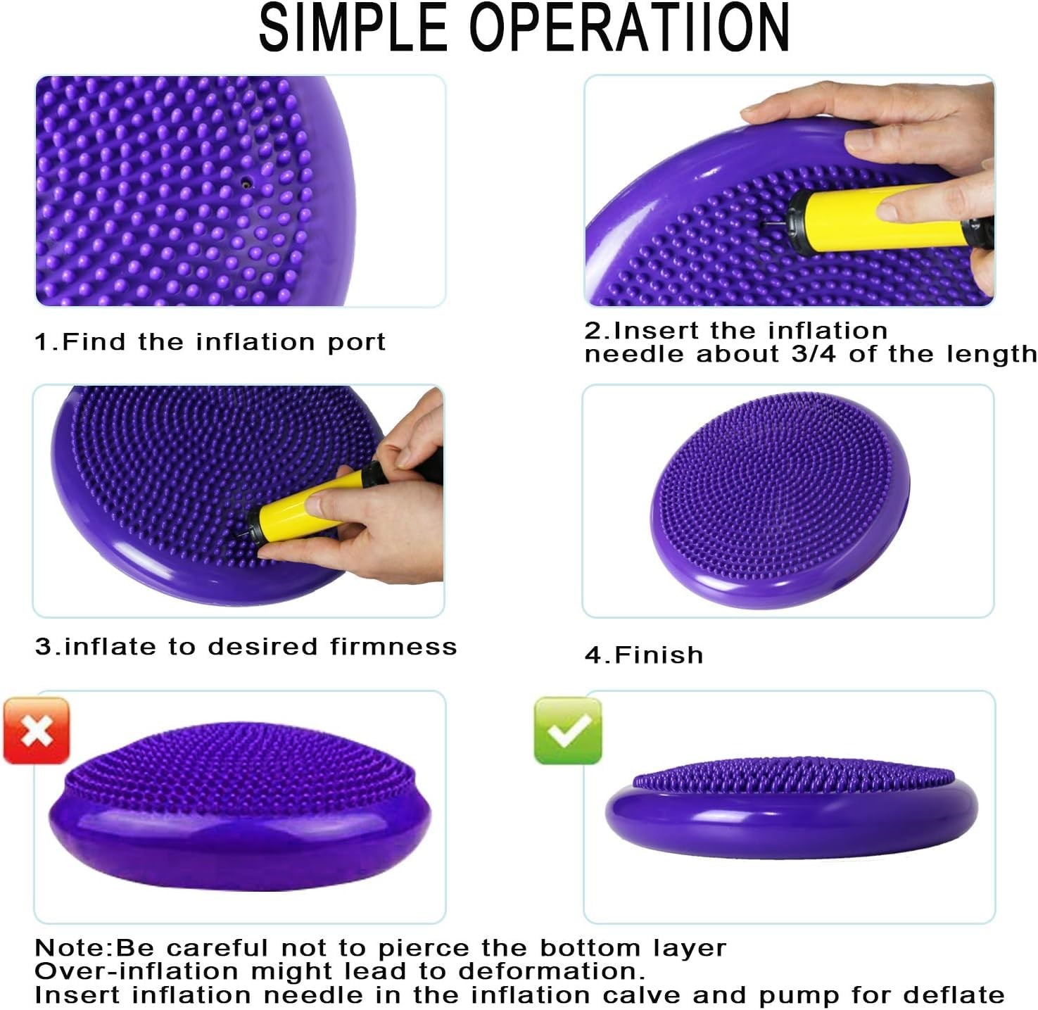 Picture of 33x33cm Inflatable Yoga Massage Ball Durable Universal Sports Gym Fitness Yoga Wobble Stability Balance Disc Massage Cushion Mat - Multicolor