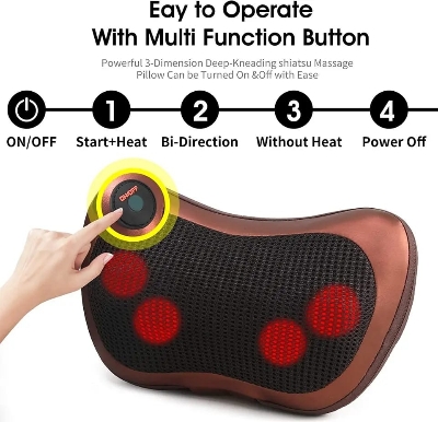 Picture of Massage Pillow Shiatsu Neck & Back Massager With Heat Neck And Shoulder Massager With 3D Deep Tissue Kneading Massager - Multicolor