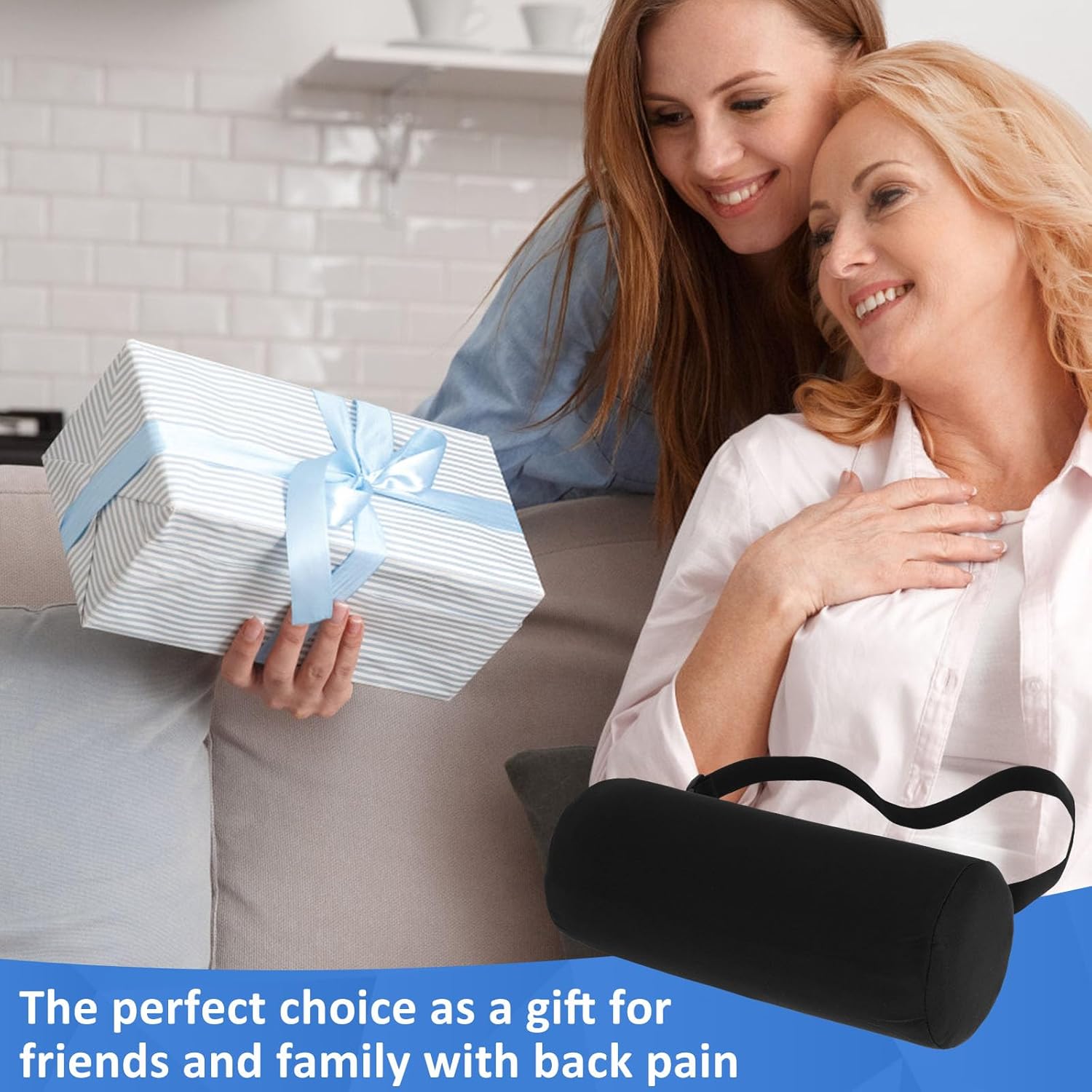 Picture of Lumbar Roll Pillow for Lower Back, Lumbar Support Pillow Memory Foam Roll Pillow with Removable Washable Cover Ergonomic Neckroll Pillow with Elastic Strap Length Back Support Roll for Chair - Multicolor