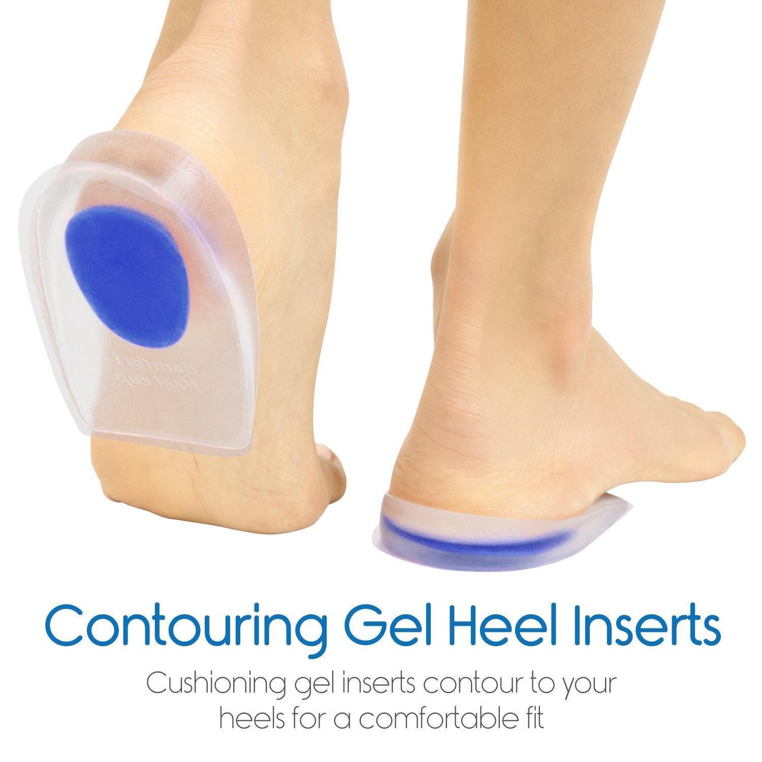 Picture of Gel Heel Cushions for Heel Pain Relief (1 Pairs) Plantar Fasciitis Heel Cups | Silicone Cup Pads for Heel Spurs | Heel Pain Relief Insoles for Sore or Bruised Feet | Blue Heel Pads for Women - Multicolor