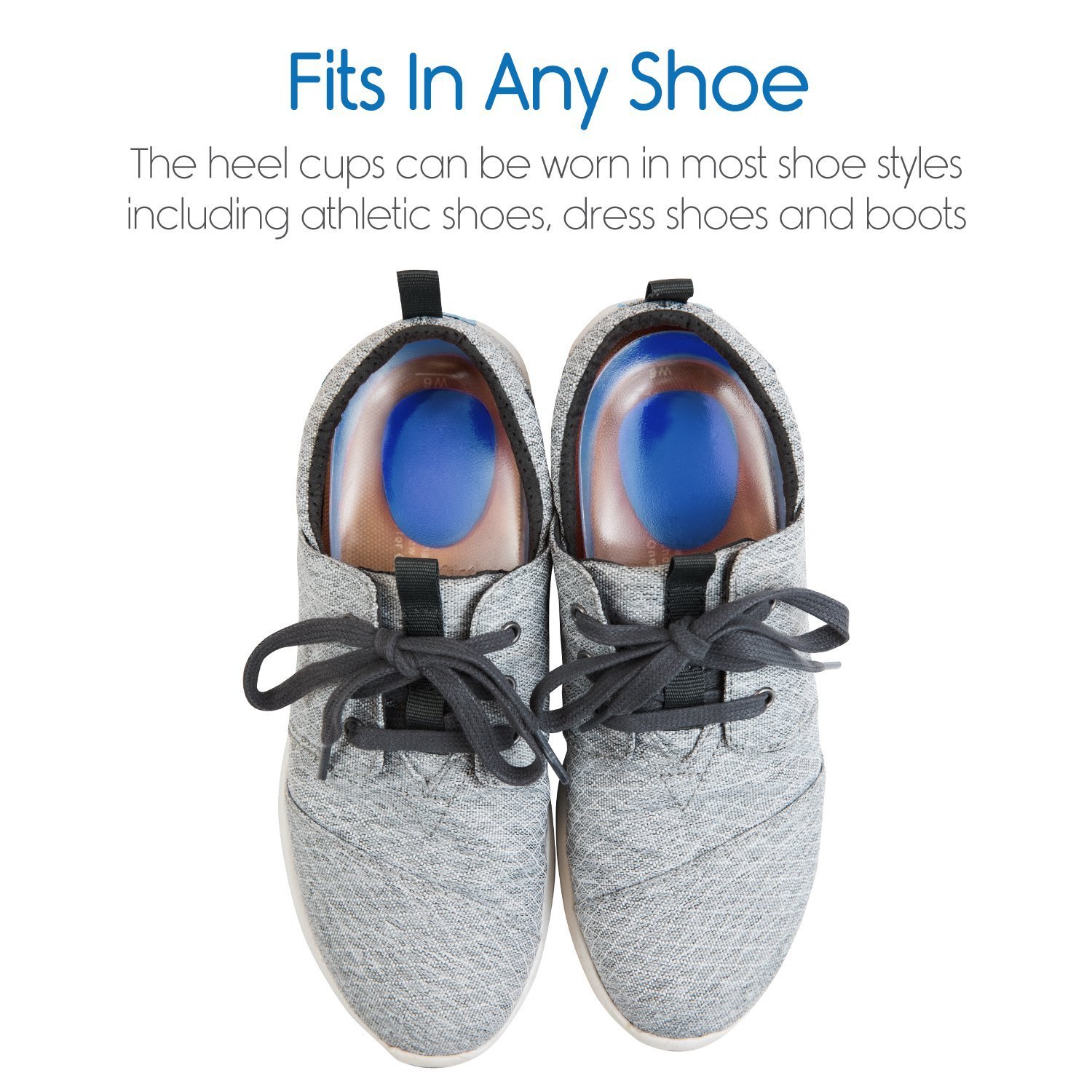 Picture of Gel Heel Cushions for Heel Pain Relief (1 Pairs) Plantar Fasciitis Heel Cups | Silicone Cup Pads for Heel Spurs | Heel Pain Relief Insoles for Sore or Bruised Feet | Blue Heel Pads for Women - Multicolor