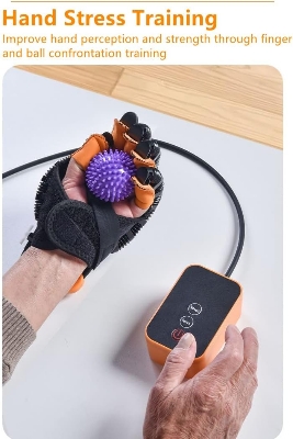 Picture of Rehabilitation Robot Glove for Stroke Patient, Hand Stroke Recovery Equipment with Portable Belt, USB Chargeable Fingers Strength Training Device for Hemiplegia, Adjustable Speed and Strength