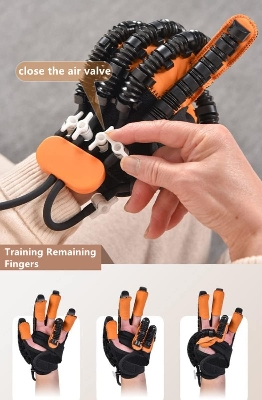 Picture of Rehabilitation Robot Glove for Stroke Patient, Hand Stroke Recovery Equipment with Portable Belt, USB Chargeable Fingers Strength Training Device for Hemiplegia, Adjustable Speed and Strength