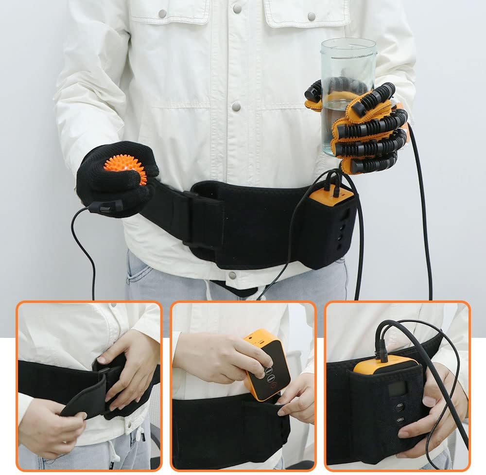 Picture of Rehabilitation Robot Glove for Stroke Patient, Hand Stroke Recovery Equipment with Portable Belt, USB Chargeable Fingers Strength Training Device for Hemiplegia, Adjustable Speed and Strength