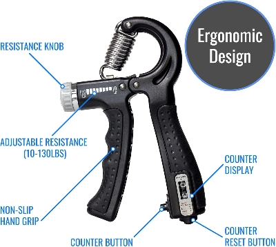 Picture of Sports Adjustable Hand Grip (10kg - 60kg) Strengthener with Counter for Men & Women for Gym Workout Hand Exercise Equipment to Use in Home for Forearm Exercise (Black) Stainless Steel Spring - Multicolor