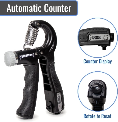 Picture of Sports Adjustable Hand Grip (10kg - 60kg) Strengthener with Counter for Men & Women for Gym Workout Hand Exercise Equipment to Use in Home for Forearm Exercise (Black) Stainless Steel Spring - Multicolor