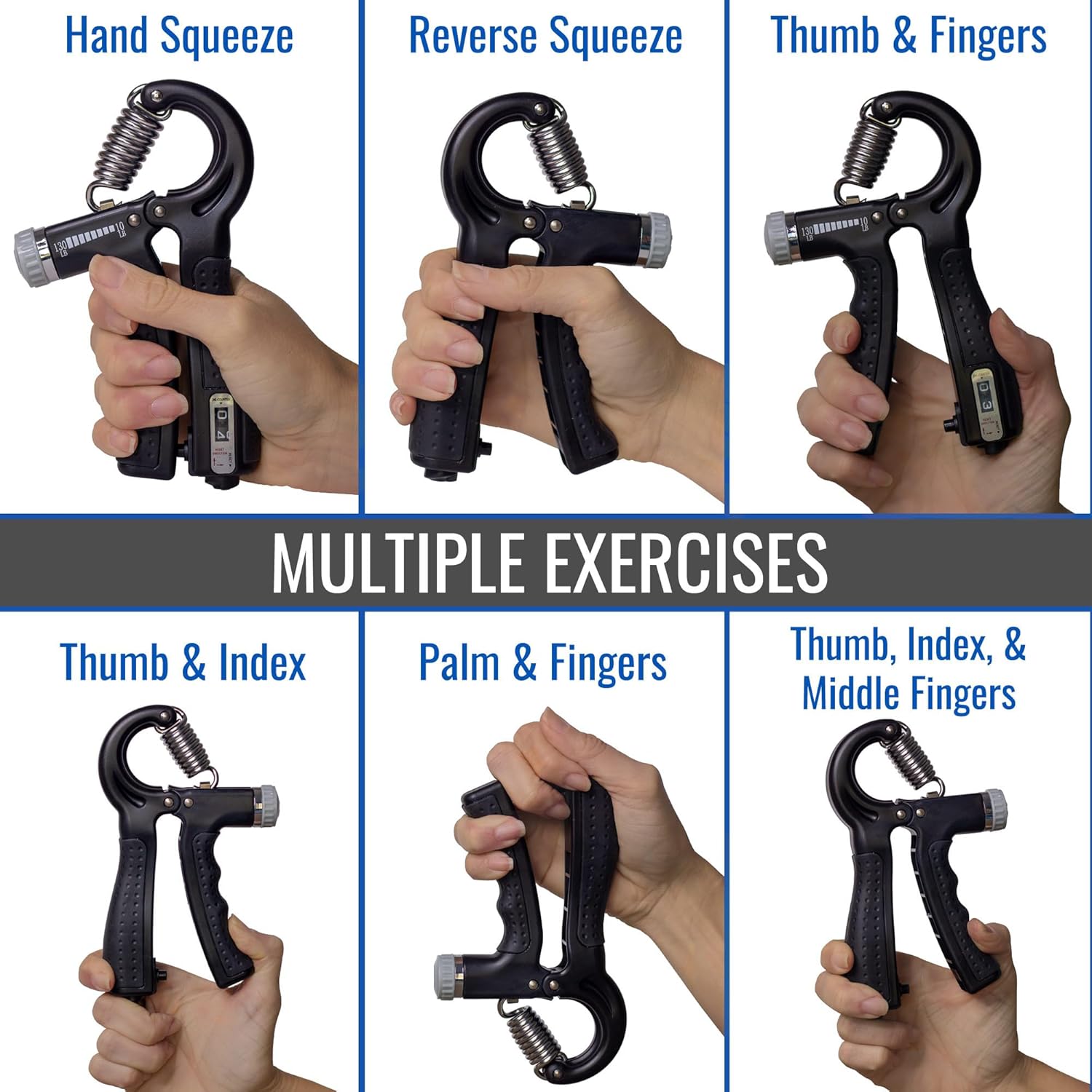 Picture of Sports Adjustable Hand Grip (10kg - 60kg) Strengthener with Counter for Men & Women for Gym Workout Hand Exercise Equipment to Use in Home for Forearm Exercise (Black) Stainless Steel Spring - Multicolor