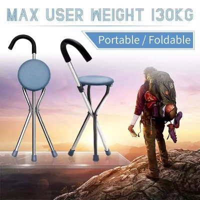 Picture of Elderly Folding Walking Stick Chair for Elderly Aluminum Walker Seat Walking Stick with Old People 2 in 1 Walking/Seat - stick - Off White