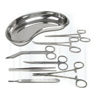 Picture of 8 Piece Basic Minor Surgery Kit Steel Kidney Tray Surgical Instruments Set - Silver