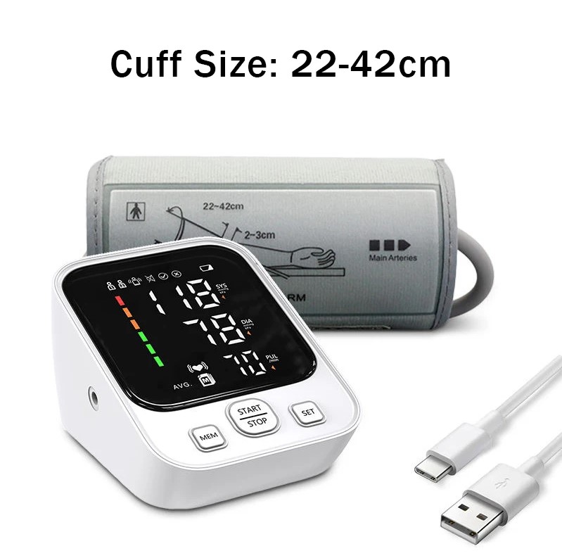 Picture of LED Big Display Blood Pressure Monitor USB Portable Automatic Digital sphygmomanometer heart rate Monitoring BP Monitor - White