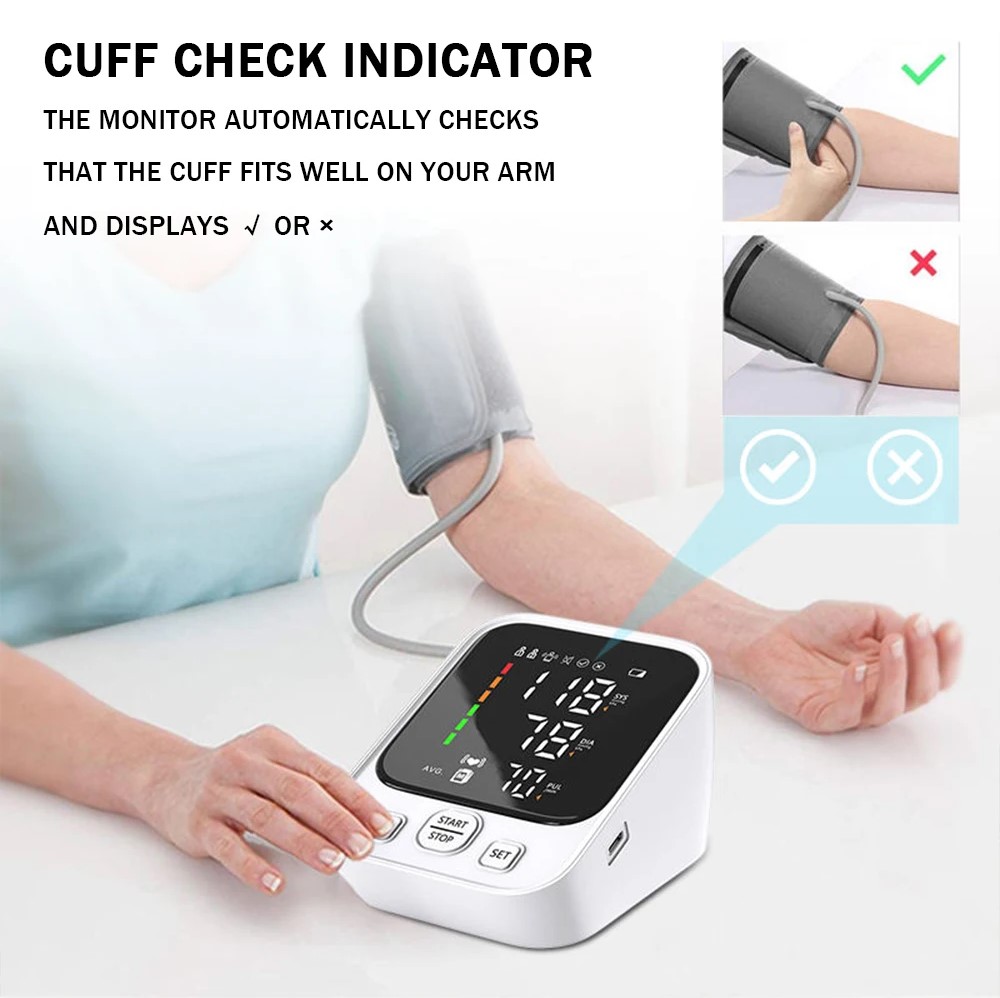 Picture of LED Big Display Blood Pressure Monitor USB Portable Automatic Digital sphygmomanometer heart rate Monitoring BP Monitor - White