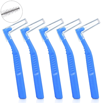 Picture of L Shaped Interdental Brushes for Between Teeth and Gums,5pcs Angle Interdental Brushes, Brush Micro Tight Cleaner, Plaque Removal, 6 Sizes(Blue), 5pcs Angle Interdental Brushes, L Shaped Interde - Multicolor