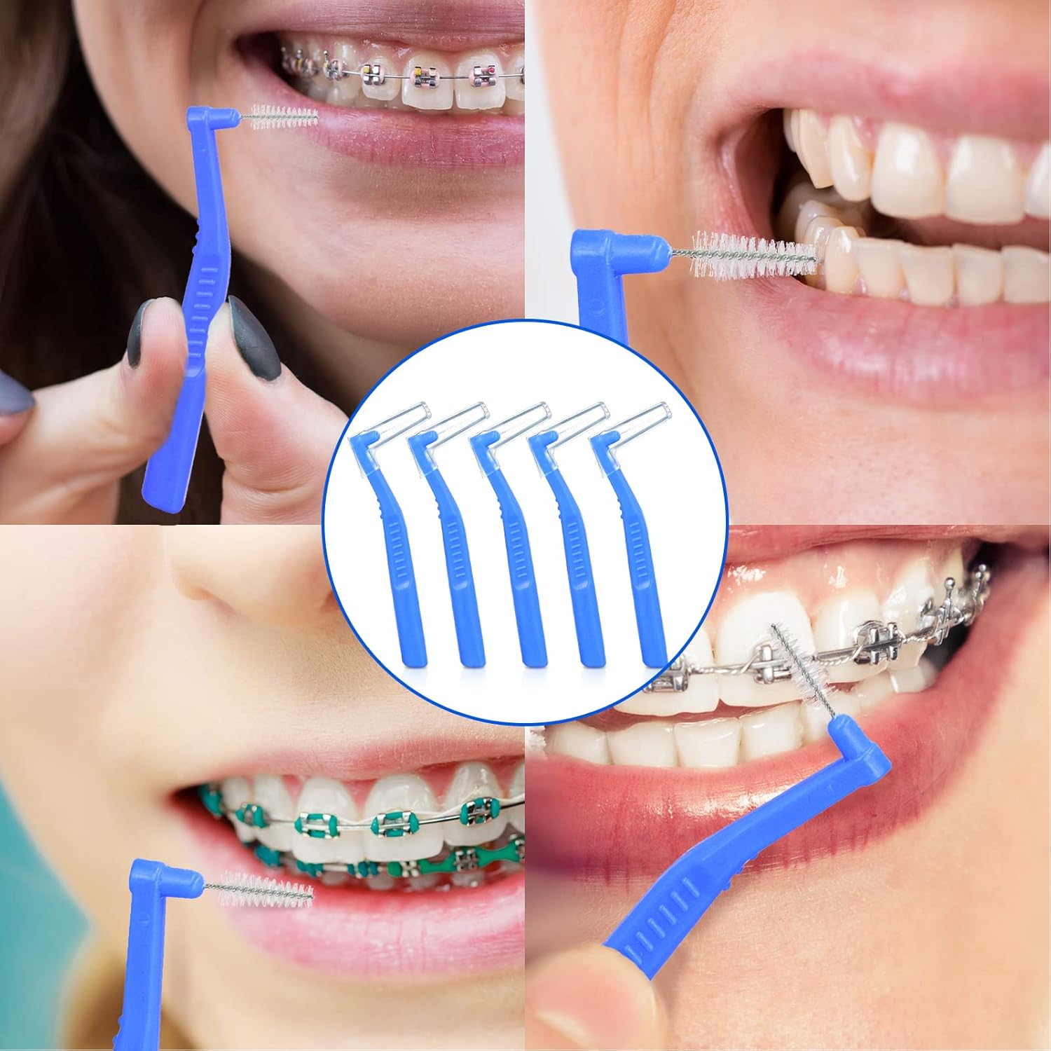 Picture of L Shaped Interdental Brushes for Between Teeth and Gums,5pcs Angle Interdental Brushes, Brush Micro Tight Cleaner, Plaque Removal, 6 Sizes(Blue), 5pcs Angle Interdental Brushes, L Shaped Interde - Multicolor