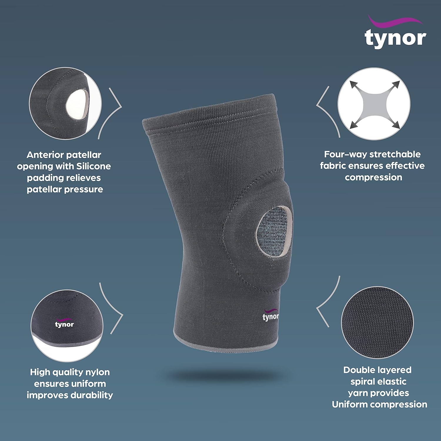 Picture of Tynor Knee Cap Open Patella(Support,Uniform Compression,Relieves Pain) - Multicolor