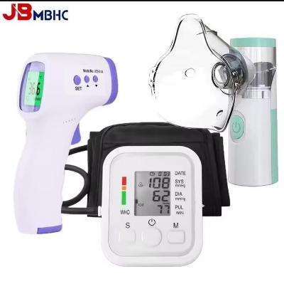 Picture of Medical Nebulizer Handheld Inhalator Mini Inhaler Silent Steam Nasal Humidifier + Blood Pressure Meter + Body Thermometer