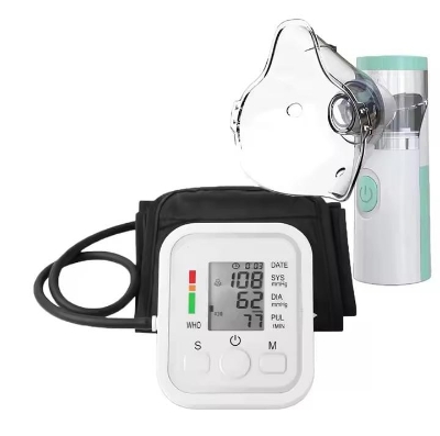 Picture of Medical Nebulizer Handheld Inhalator Mini Inhaler Silent Steam Nasal Humidifier + Blood Pressure Meter + Body Thermometer