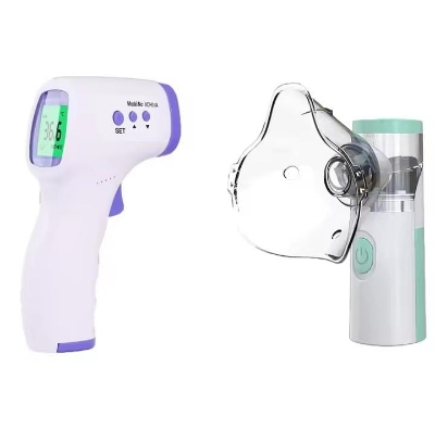 Picture of Medical Nebulizer Handheld Inhalator Mini Inhaler Silent Steam Nasal Humidifier + Blood Pressure Meter + Body Thermometer