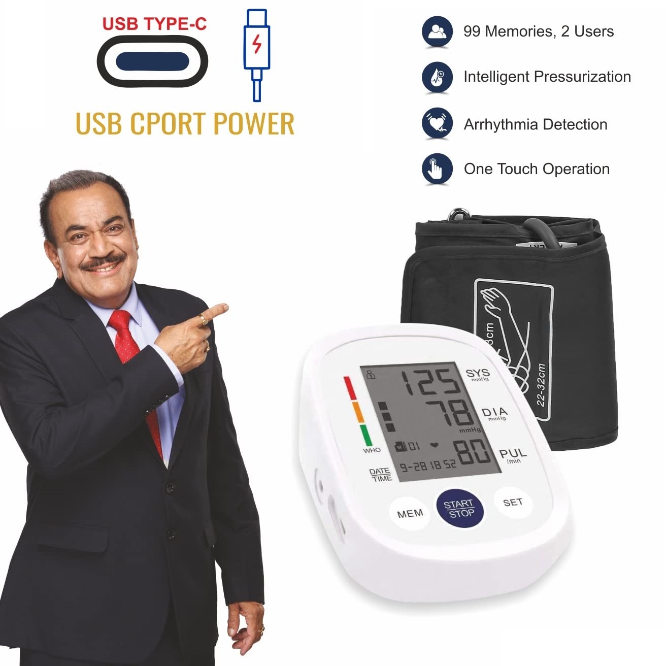 Picture of COMFORT Homely CPort BP Monitor Automatic Accurate Digital Blood Pressure Checking Machine Upper Arm Portable BP Machine (White, Silver) - Multicolor