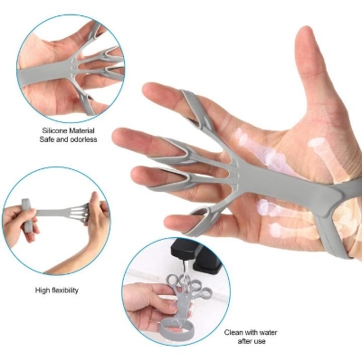 Picture of Silicone Grip Device Finger Exercise Stretcher Arthritis Hand Grip Trainer Strengthen Rehabilitation Training To Relieve Pain - Hand Grip - Light Ash