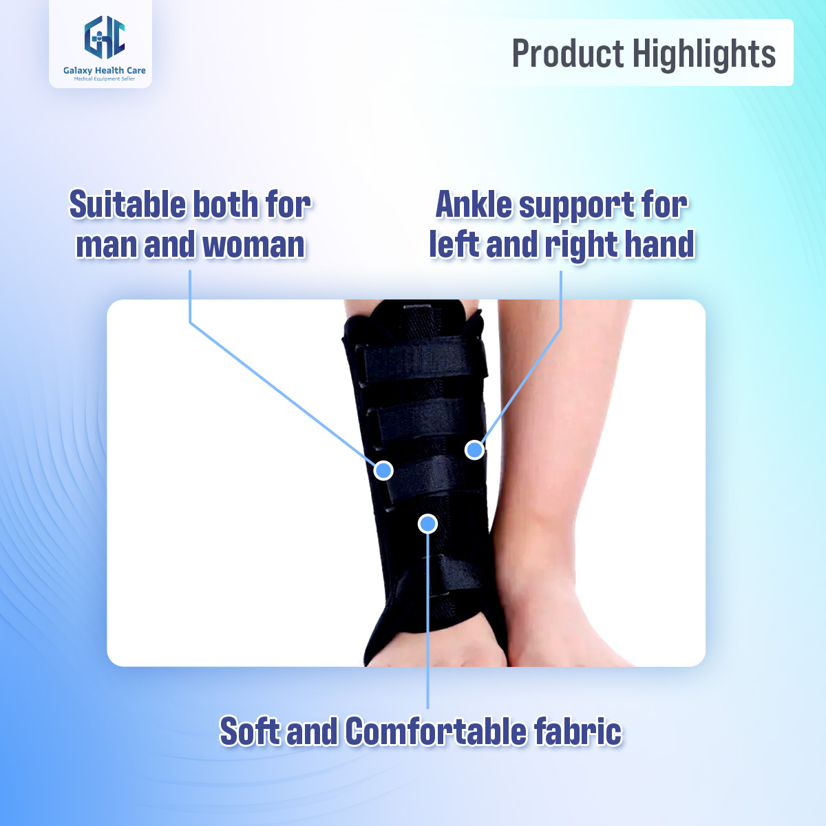 Picture of Foot Stabilizer Brace - Ankle Fixation Joint External Ankle Fracture Treatment Support - Black