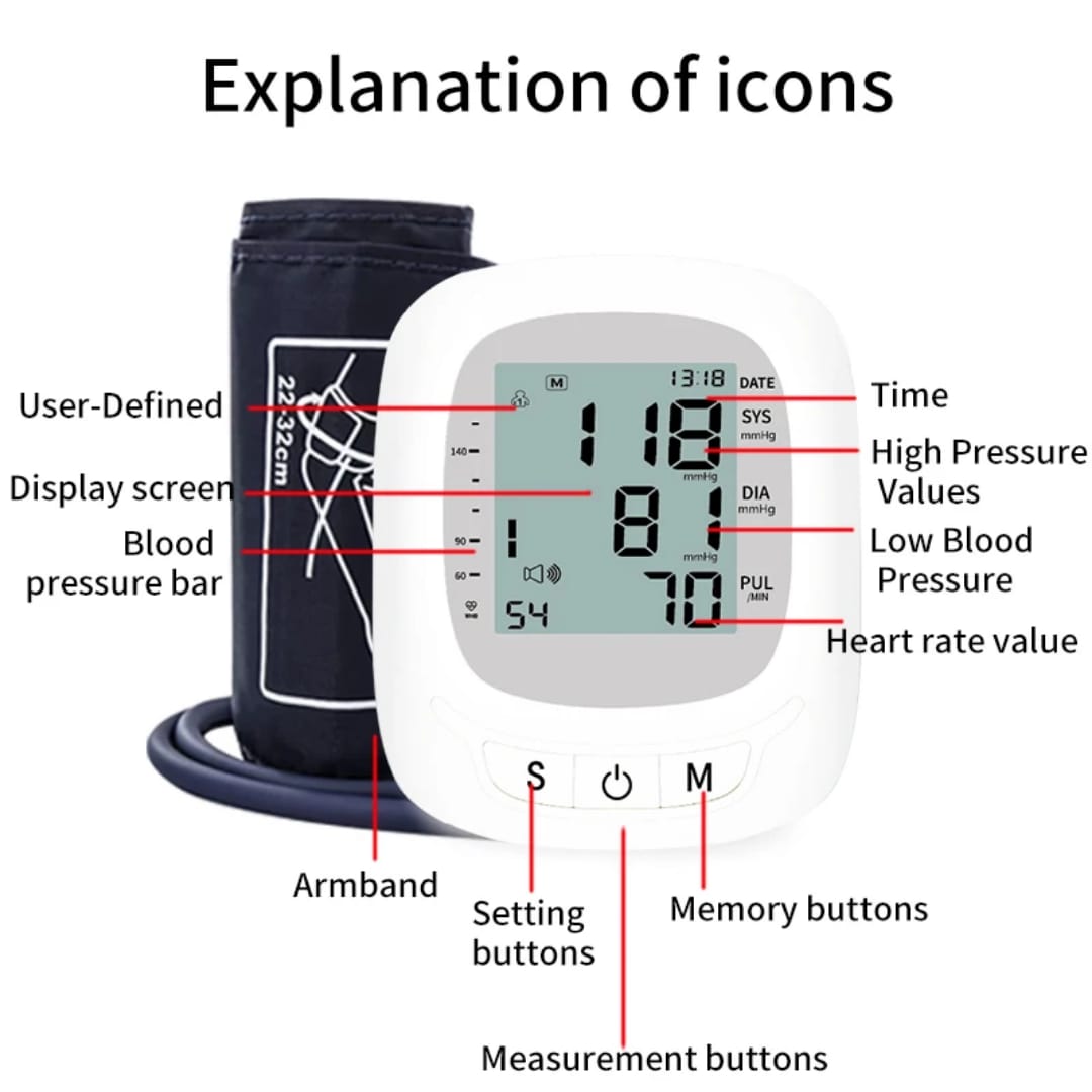 Picture of 2 Years Garranty Blood Pressure Monitor Fully Automatic Digital Large Display And Adjustable Arm-Cuff Comes - Multicolor