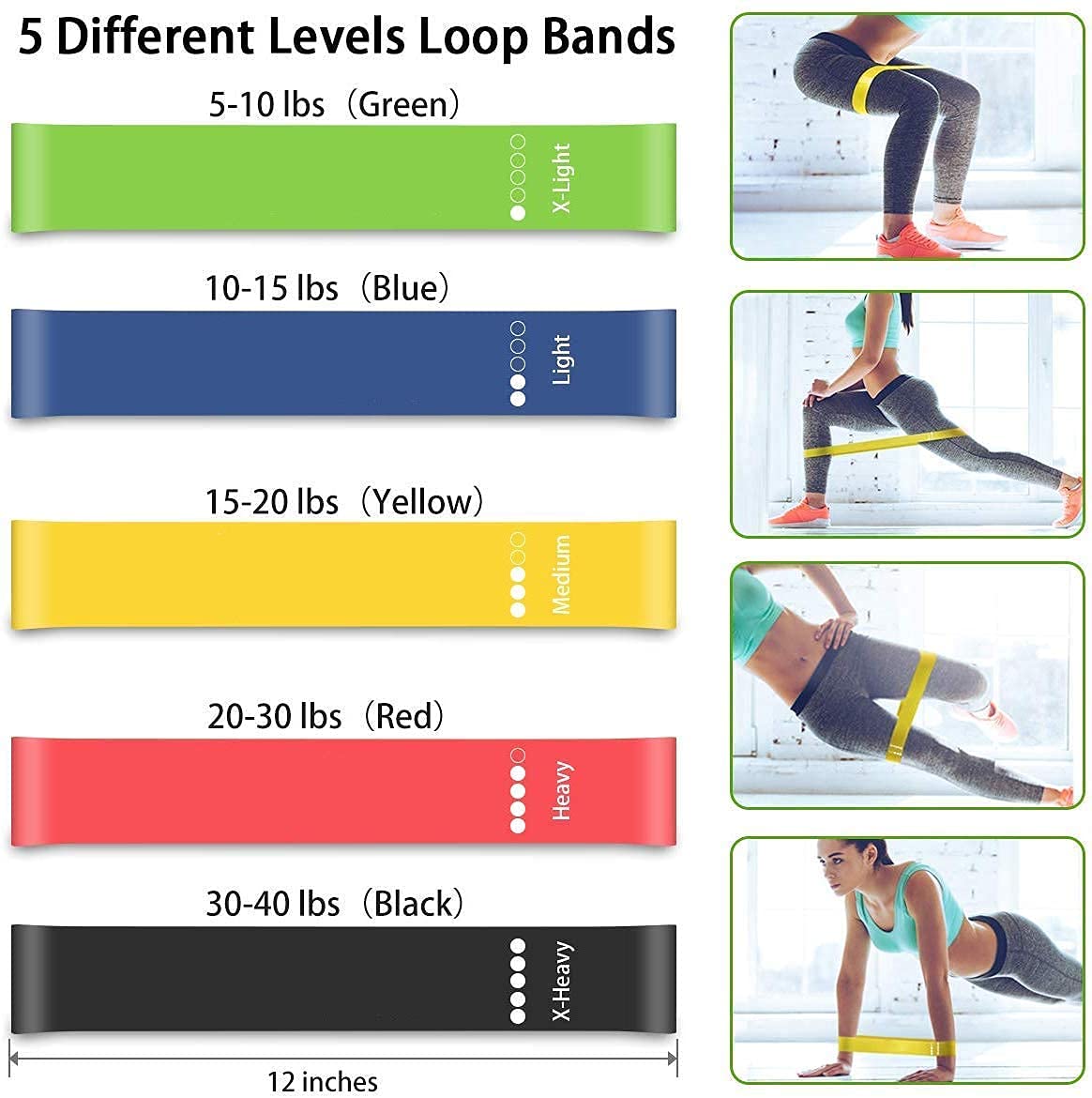 Picture of Resistance Bands Set for Men and Women, Pack of 5 Different Levels Elastic Band for Home Gym Long Exercise Workout – Great Fitness Equipment for Training, Yoga - Multicolor