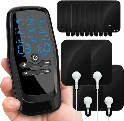 Picture of Dual Channel TENS Unit for Pain Relief Rechargeable Electronic Pluse Muscle Stimulator Massager Low-Frequency Multi-Function Physiotherapy Instrument with 10pcs Electrode Pads - Black