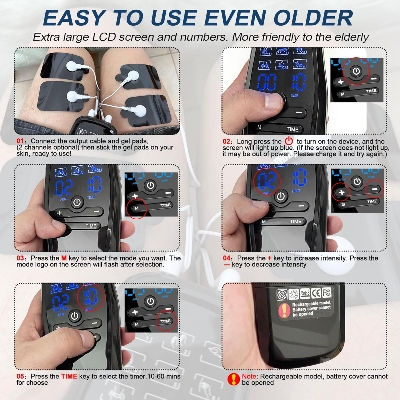 Picture of Dual Channel TENS Unit for Pain Relief Rechargeable Electronic Pluse Muscle Stimulator Massager Low-Frequency Multi-Function Physiotherapy Instrument with 10pcs Electrode Pads - Black