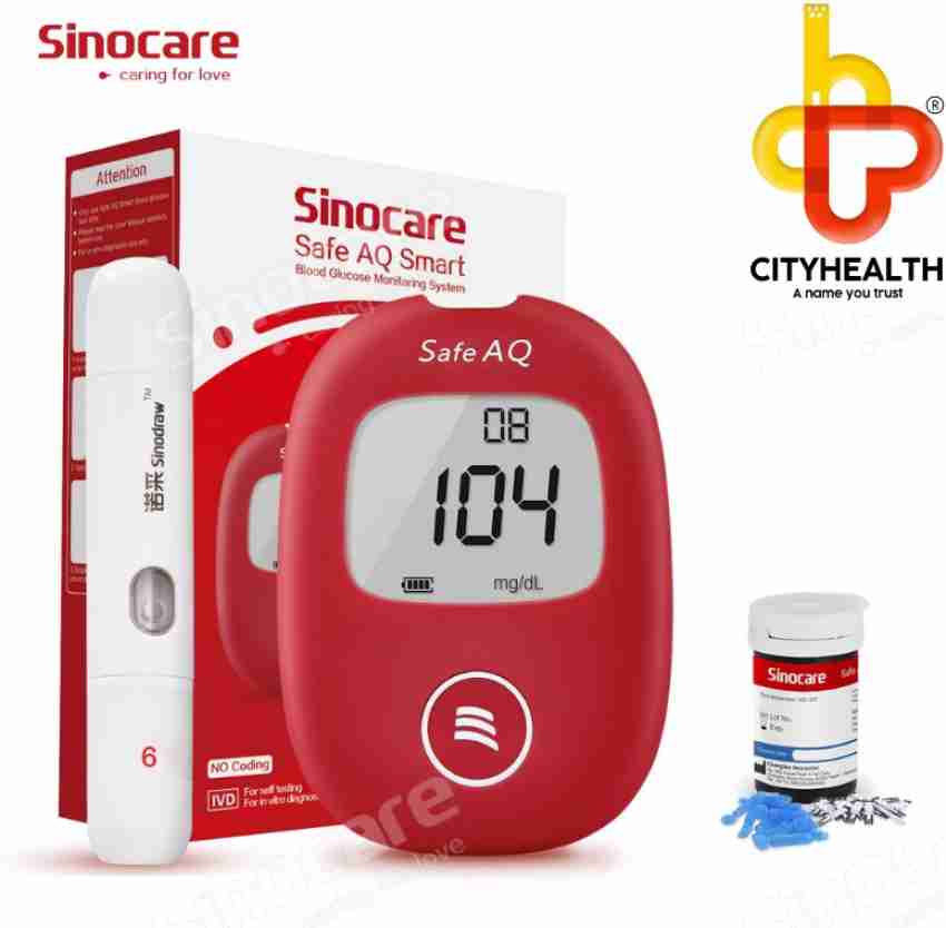 Picture of Safe AQ Smart 25 Blood Glucose Test Strips with Lancets Needles of for Diabetic Blood Sugar Detection Glucometer - Red