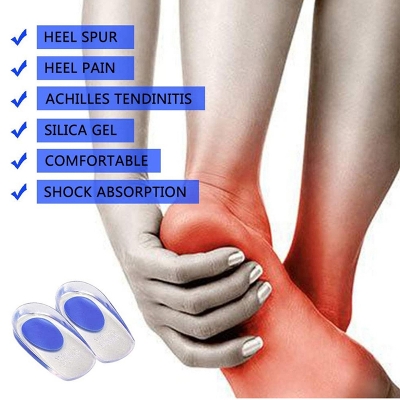 Picture of Soft Silicone Gel Insoles for Heel Spurs Pain Relief Foot Cushion Foot Massager Care Heel Cups Shoe Pads Height Increase Insoles - Blue