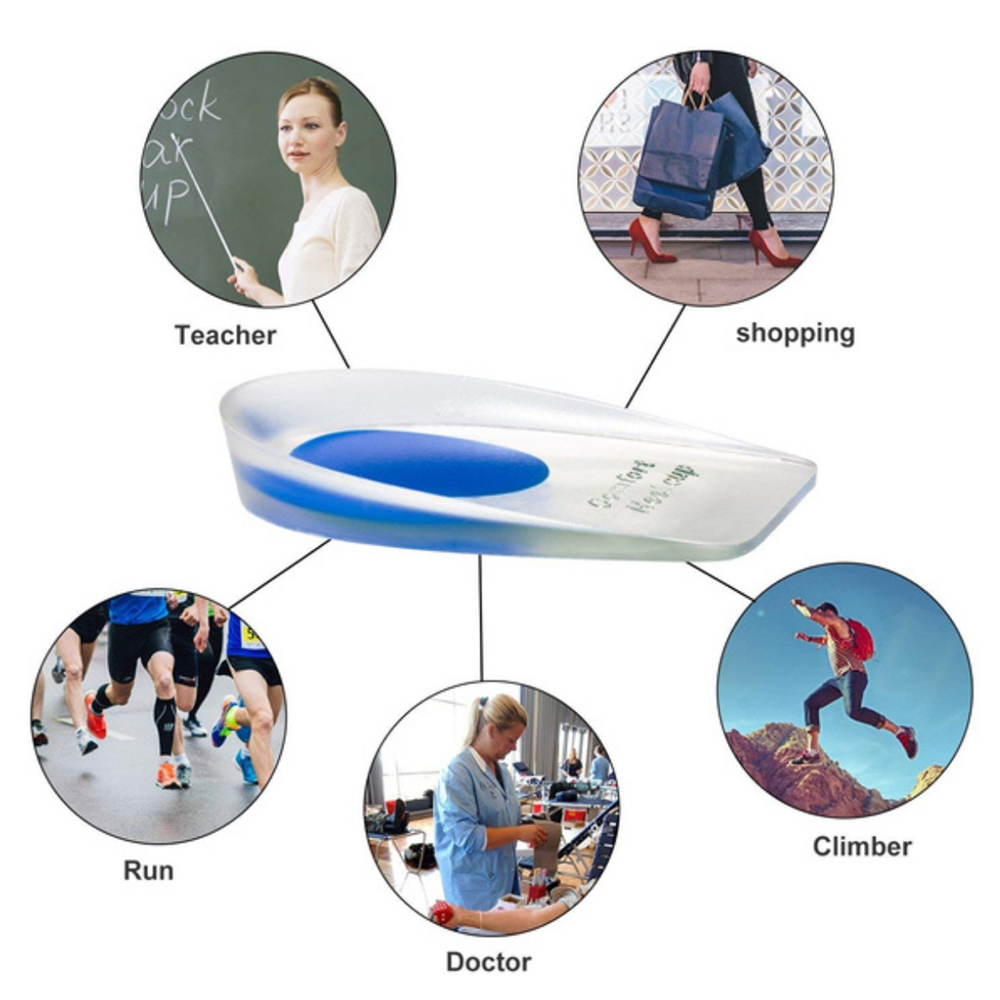 Picture of Soft Silicone Gel Insoles for Heel Spurs Pain Relief Foot Cushion Foot Massager Care Heel Cups Shoe Pads Height Increase Insoles - Blue