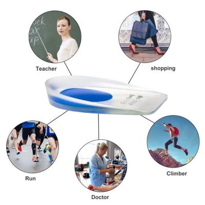 Picture of Soft Silicone Gel Insoles for Heel Spurs Pain Relief Foot Cushion Foot Massager Care Heel Cups Shoe Pads Height Increase Insoles - Blue