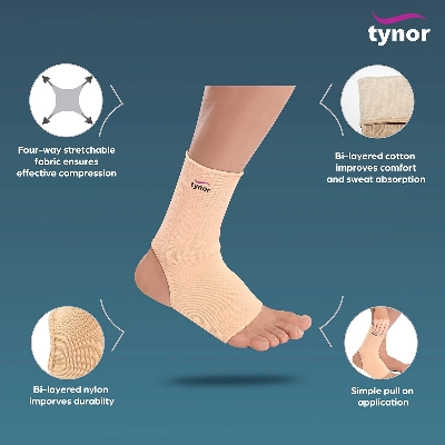 Picture of TYNOR Orthopedic Pain Relief Ankle Compression Support Cap Brace/Sleeves (1 PAIR), For Men And Women - Beige