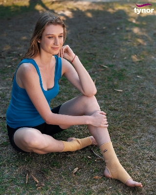 Picture of TYNOR Orthopedic Pain Relief Ankle Compression Support Cap Brace/Sleeves (1 PAIR), For Men And Women - Beige