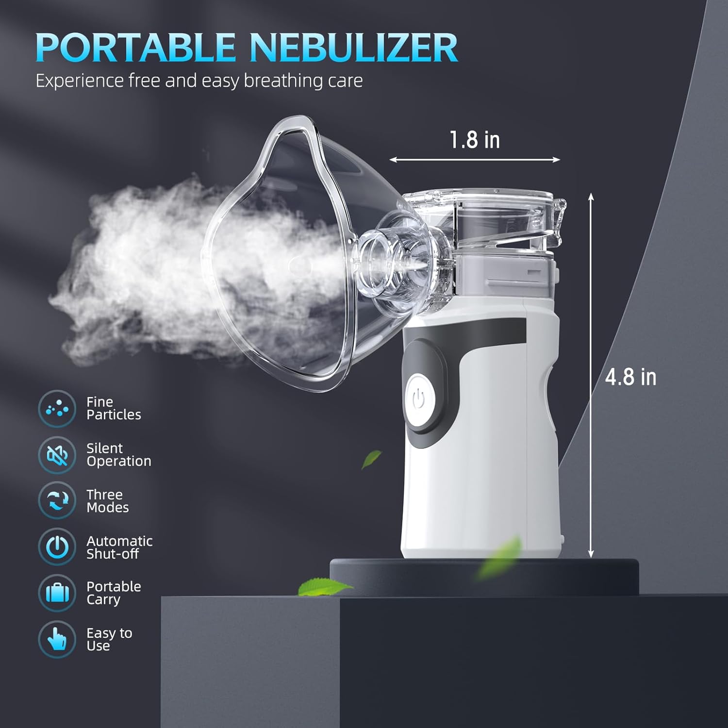 Picture of Portable Nebulizer, Handheld Mesh Nebulizer Machine for Adults and Kids, Metered - dose Inhaler Accessory, White - Multicolor