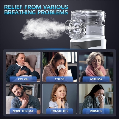 Picture of Portable Nebulizer, Handheld Mesh Nebulizer Machine for Adults and Kids, Metered - dose Inhaler Accessory, White - Multicolor