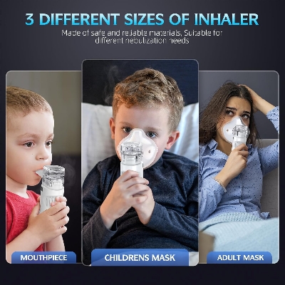 Picture of Portable Nebulizer, Handheld Mesh Nebulizer Machine for Adults and Kids, Metered - dose Inhaler Accessory, White - Multicolor