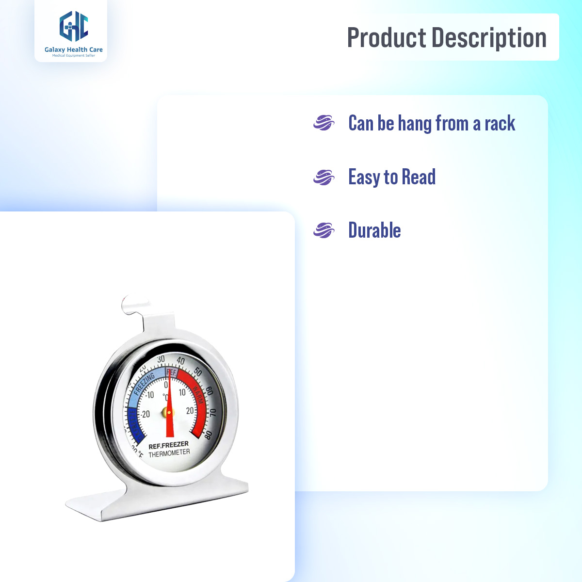 Picture of Refrigerator Freezer Thermometer Fridge Refrigeration Temperature Gauge Home Stainless Steel Temp Stand Dial Type -20 to 20°C - Silver