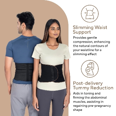 Picture of Abdominal Belt 9 Inch, Ideal for Lower Back Pain Relief, Slimming Waist, Post Delivery for Tummy Reduction, Breathable Material For Men & Women - Black
