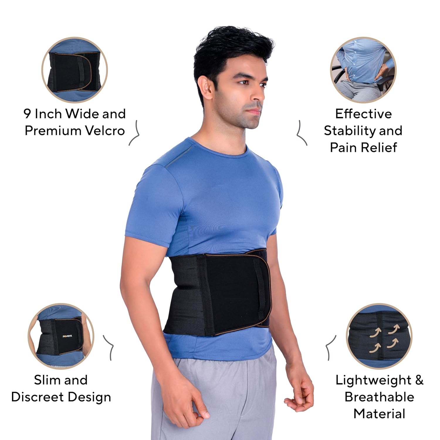 Picture of Abdominal Belt 9 Inch, Ideal for Lower Back Pain Relief, Slimming Waist, Post Delivery for Tummy Reduction, Breathable Material For Men & Women - Black