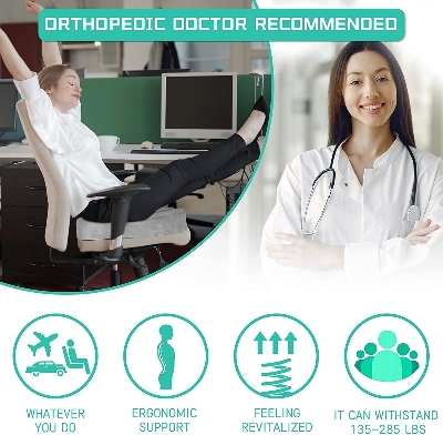 Picture of Seat Cushion Memory Foam Coccyx Cushion Designed for Back, Hip, and Tailbone Pain - for Office Chair,Car Seat, Wheelchair - Light Ash