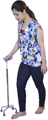 Picture of 4 Leg Walking Stick Height Adjustable Iron Stick Quadripod Stick Four Leg Chrome - Multicolor